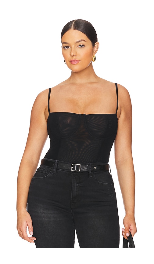 Shop Good American Corset Mesh Bodysuit In Black