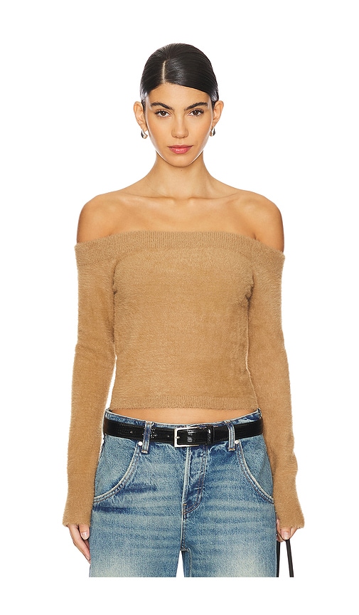 Shop Good American Plush Off Shoulder Top In Caramel003