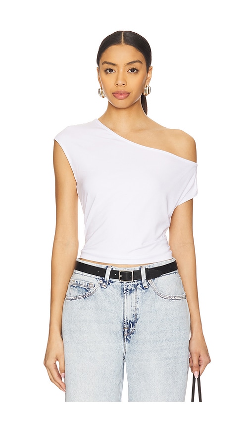 Good American Stretch Jersey Asymmetric Top in White001