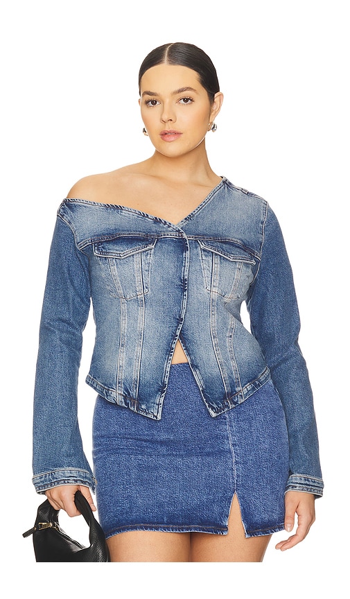 GOOD AMERICAN ASYMMETRIC DENIM SHIRT 