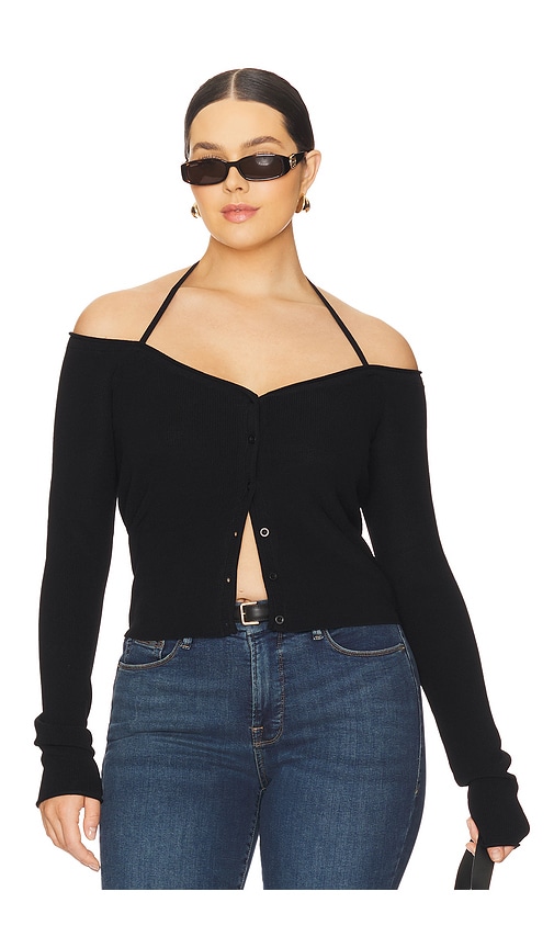 GOOD AMERICAN STRETCH RIB KNIT OFF SHOULDER TOP