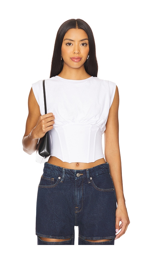 Good American Womens White001 Corset Sleeveless Stretch-cotton Top In White