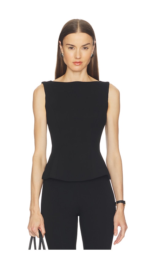 Good American Soft Stretch Ponte Straight Neck Top in Black. - size L (also in M, S, XL)