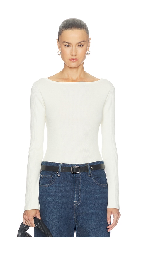 The Rib Scoop Boat Neck Top in Ivory