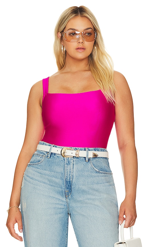 Shop Good American Compression Shine Bodysuit In Fuchsia