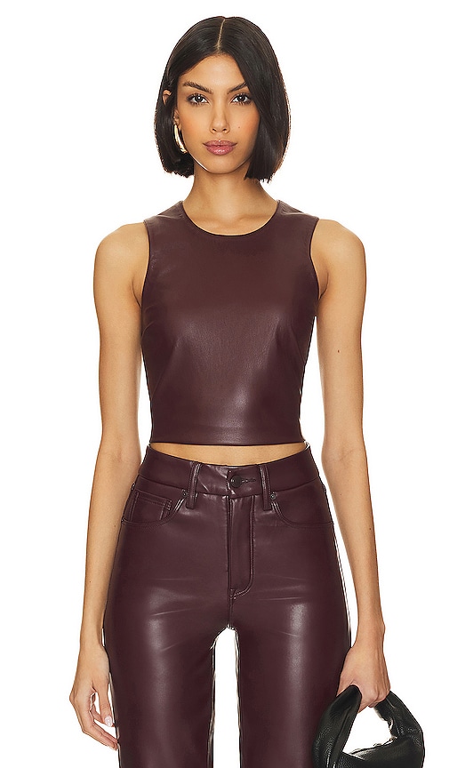 Good American Better Than Leather Crop Top, Malbec 003, XS