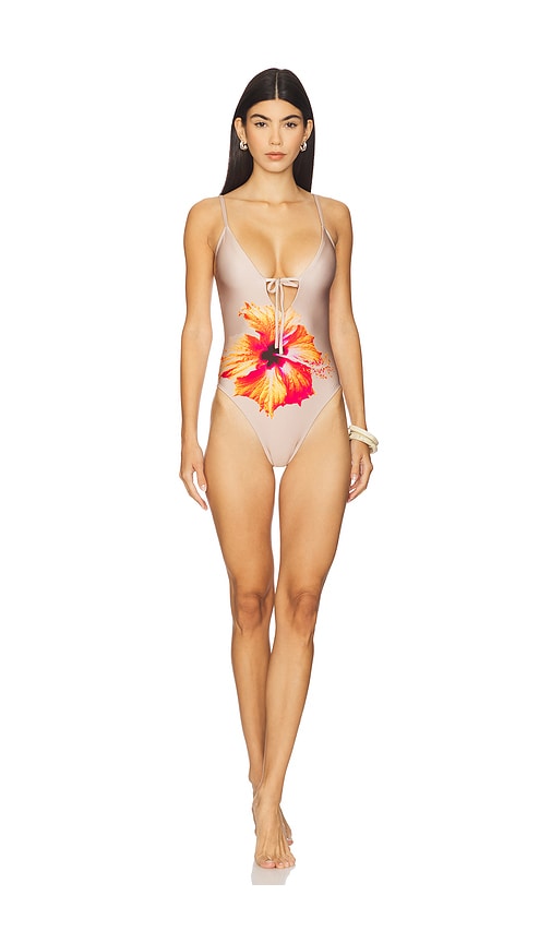Satin Deep Dive One Piece Swimsuit in Nude. - size XS (also in L, M, S, XXL)