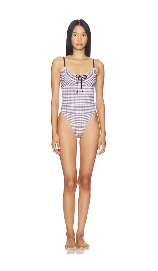 Good American Plaid Drawstring One Piece Swimsuit In Multi