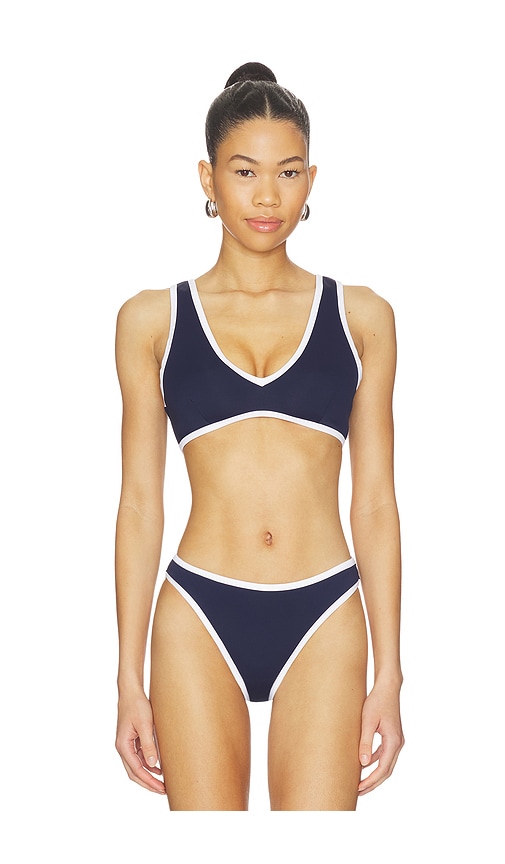 Good American Compression Deep V Bikini Top In Blue