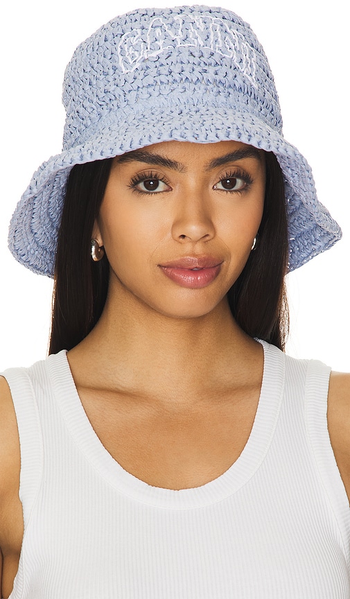 Shop Ganni Summer Straw Hat In Baby Blue