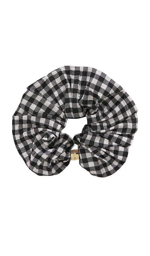 Crinkled Taffeta Check Scrunchie in Black,White.