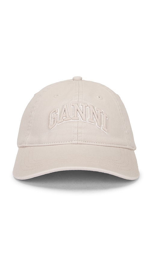 Washed Cotton Canvas Embroidered Cap in Ivory.