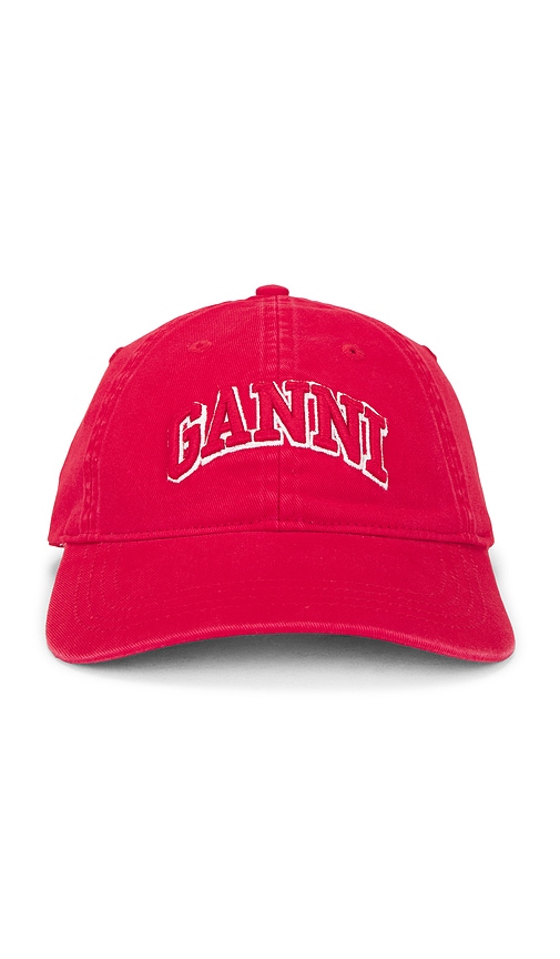 Washed Cotton Canvas Embroidered Cap in Red.