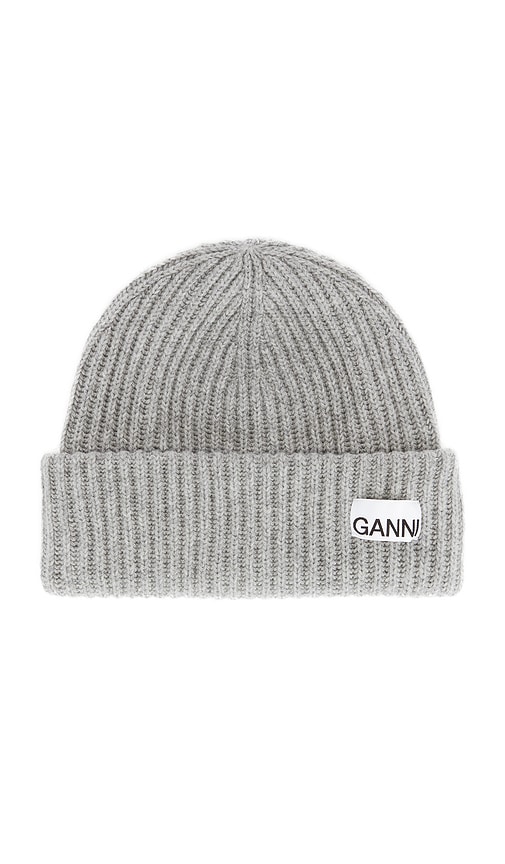 Ganni Structured Rib Beanie In Gray | ModeSens