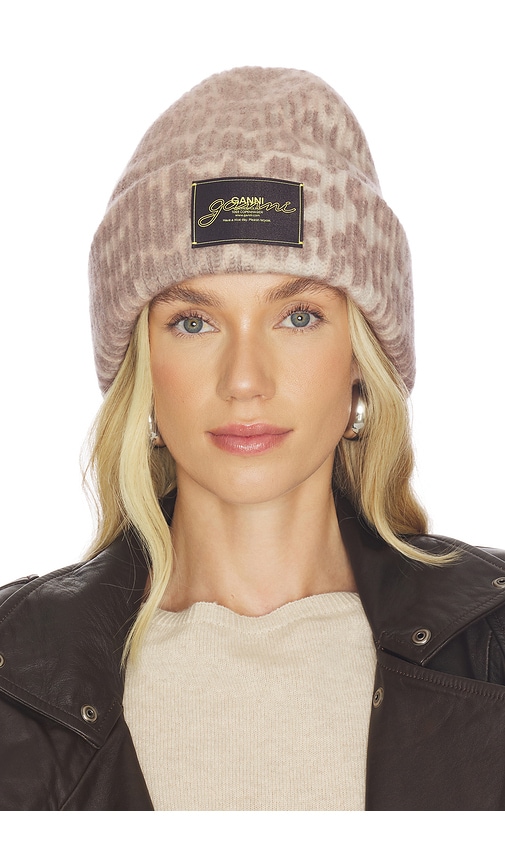 Ganni Women Leopard Print Beanie Hat, Onesize Luxury Hats For Women Darveys In Brown