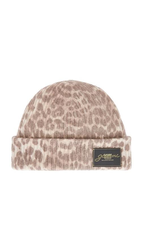 Ganni Women Leopard Print Beanie Hat, Onesize Luxury Hats For Women Darveys In Brown