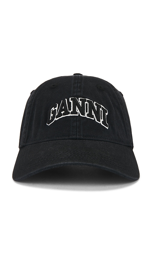 Ganni Washed Canvas Cap In Black