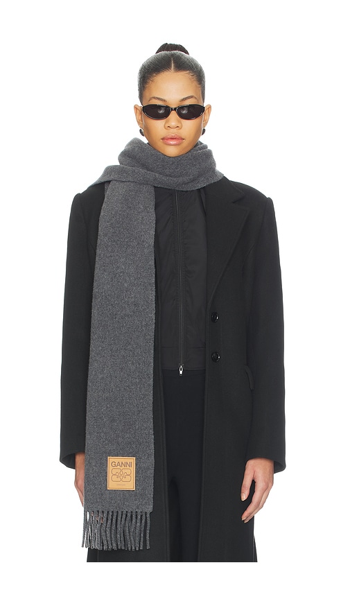 Ganni Double Face Solid Scarf In Gray
