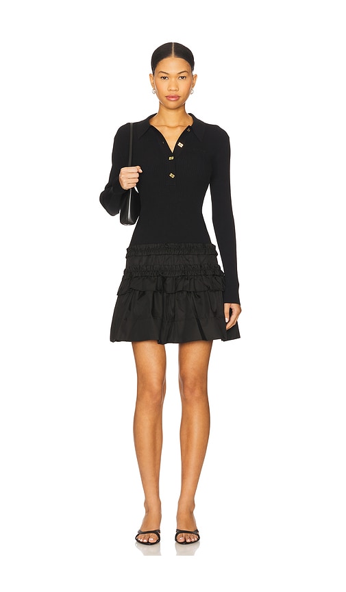 Ganni Melange Rib Knit Mini Dress In Black