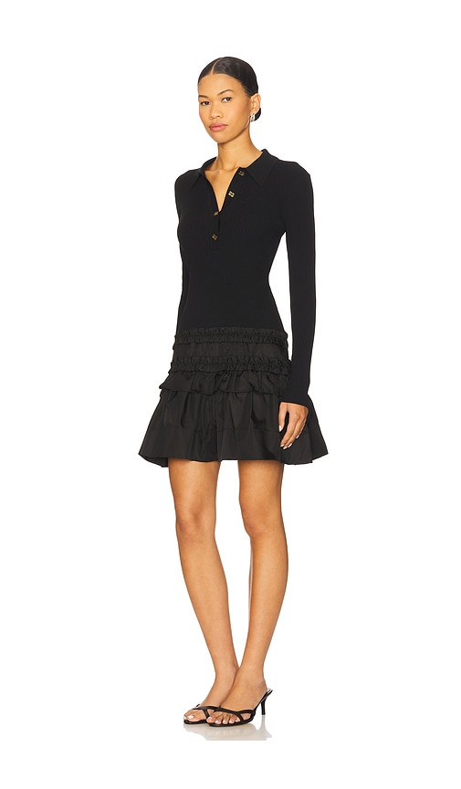 Ganni Black Flared Dress With Ribbed Details In Black