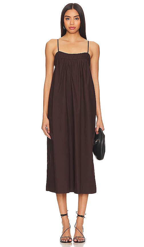 Shop Ganni Midi Strap Dress In Mole