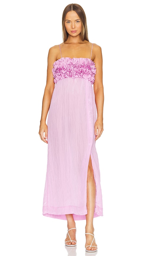 Shop Ganni Shiny Tech Strap Midi Dress In Lilac Sachet