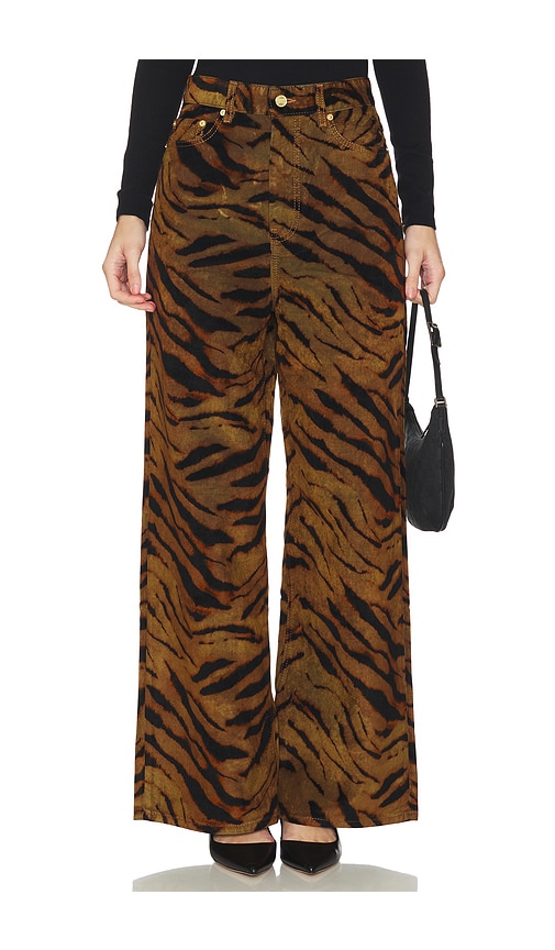 Ganni Printed Flock Denim Baggy In Animal Print