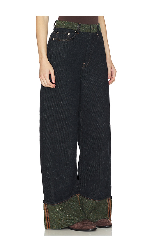 Ganni Melange Twill Denim Baggy Jeans Fold-up In Black
