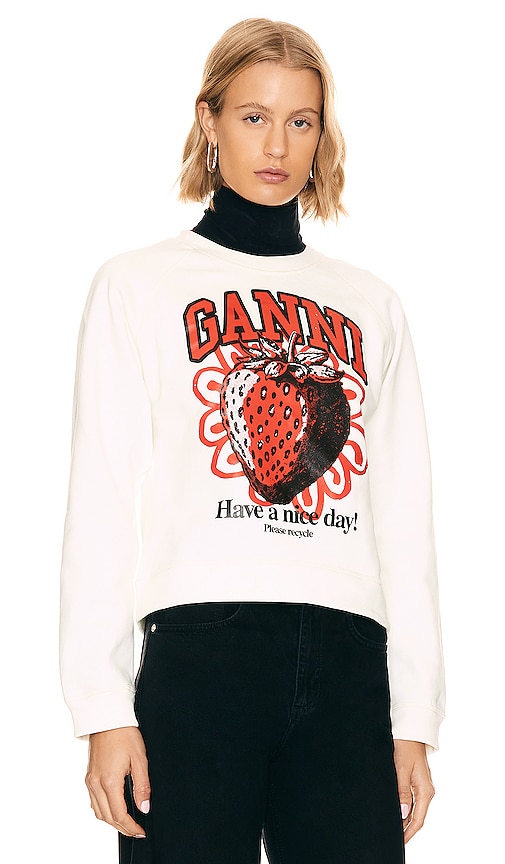 Shop Ganni Isoli Strawberry Sweatshirt In Vanilla Ice