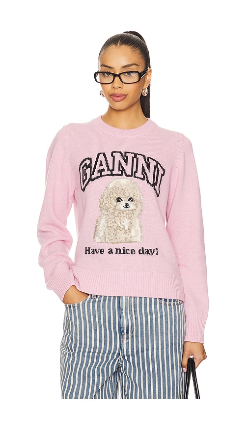 Graphic Wool Mix Poodle Crewneck in Pink. - size S (also in L, M, XS)