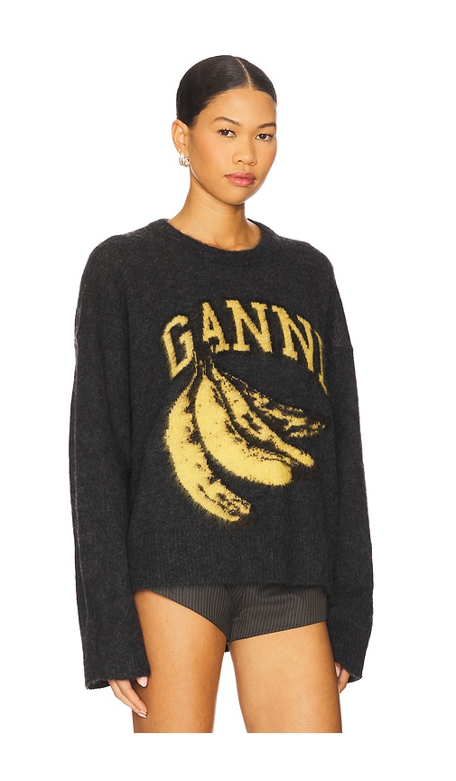 Ganni Jersey With Banana And Logo In Black