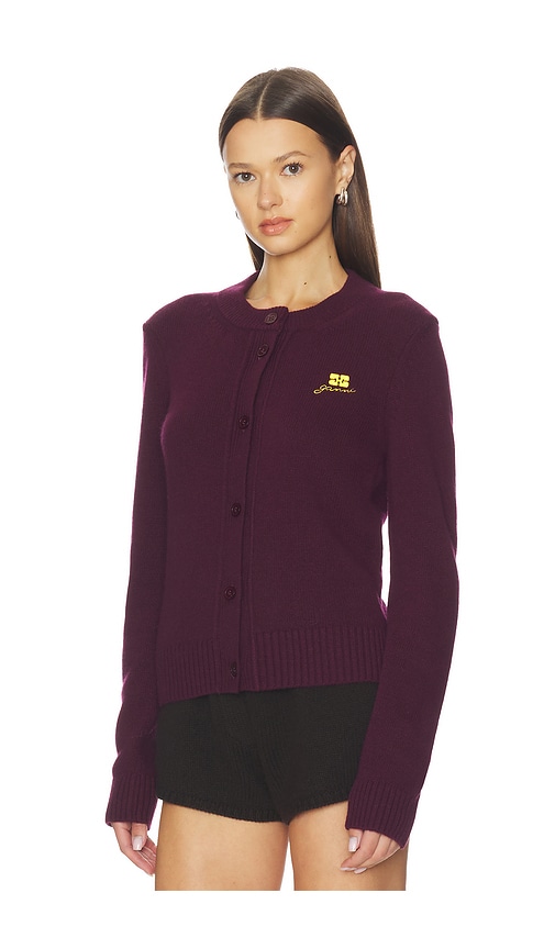 Ganni Women's Burgundy Wool-mix Cardigan In Purple