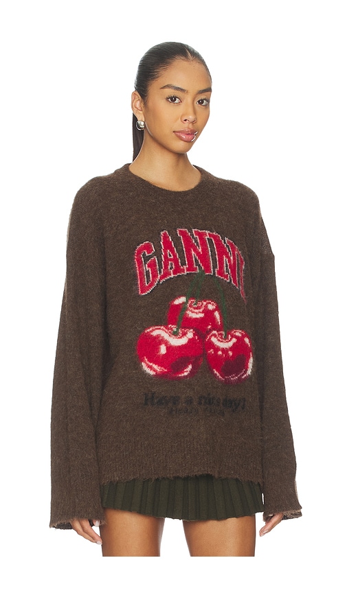 Ganni Brushed Alpaca Graphic Oversized Sweater In Brown