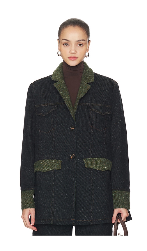 Ganni Melange Twill Denim Oversized Blazer In Black