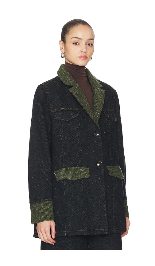 Ganni Melange Twill Denim Oversized Blazer In Black