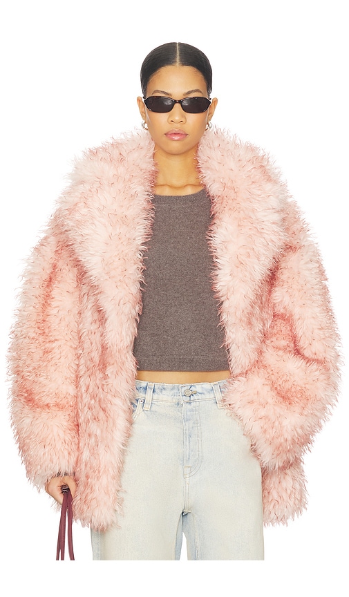 Ganni Long Pile Alternative Fur Midi Coat In Multi