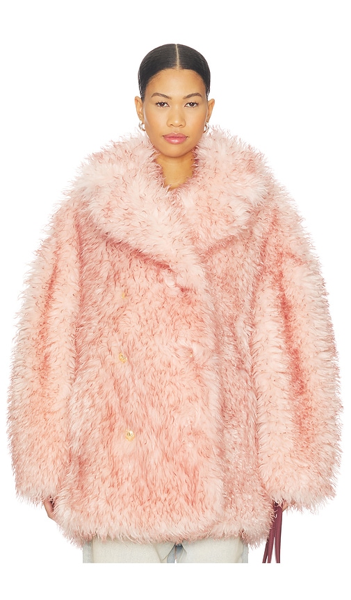 Ganni Long Pile Alternative Fur Midi Coat In Multi