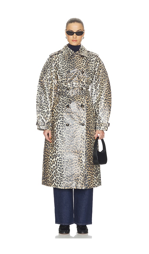 Ganni Laminated Canvas Trenchcoat In White