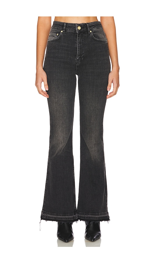 Shop Ganni Denim Flare Jeans In Washed Black & Black