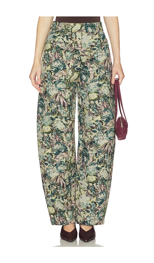 Ganni Womens Jadeite Tapestry Jacquard Wide-leg Woven Trousers In Green