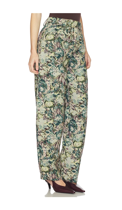 Ganni Womens Jadeite Tapestry Jacquard Wide-leg Woven Trousers In Green