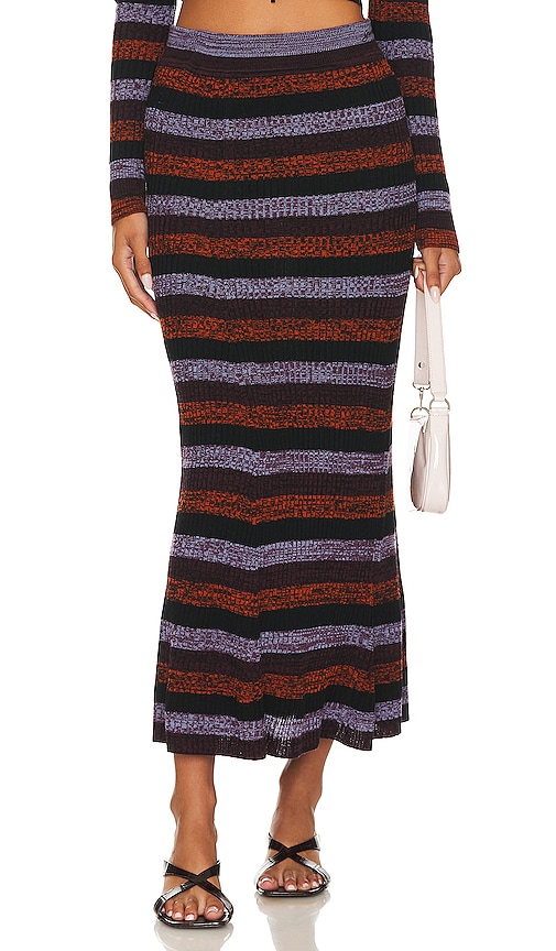 Ganni 条纹罗纹针织羊毛超长半身裙 In Multicolour