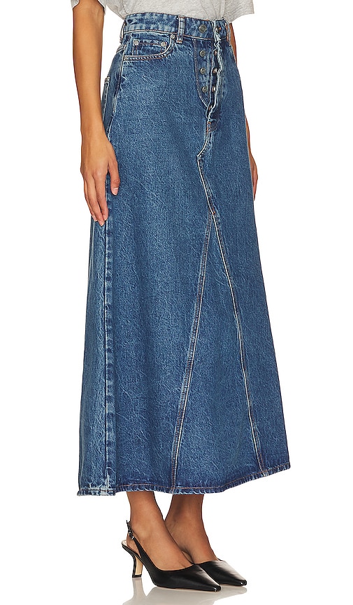 Shop Ganni Overdyed Double Fly Maxi Skirt In Blue