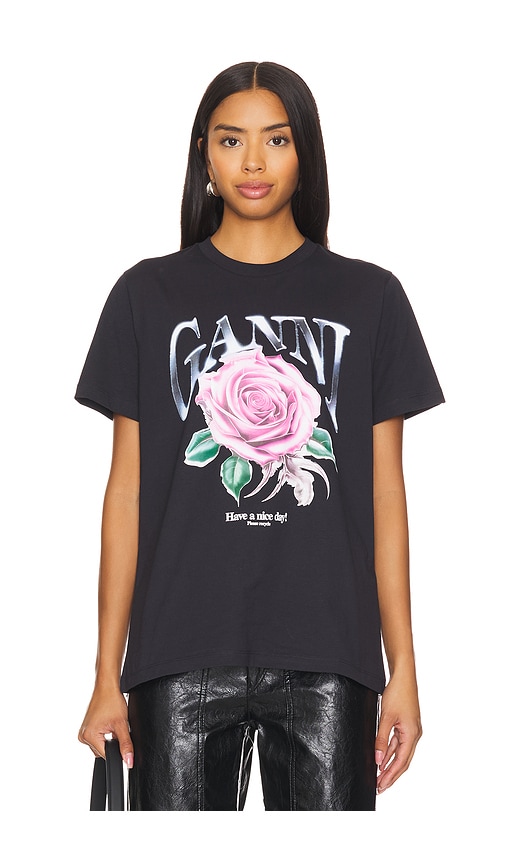 Shop Ganni Basic Rose T-shirt In 浅灰