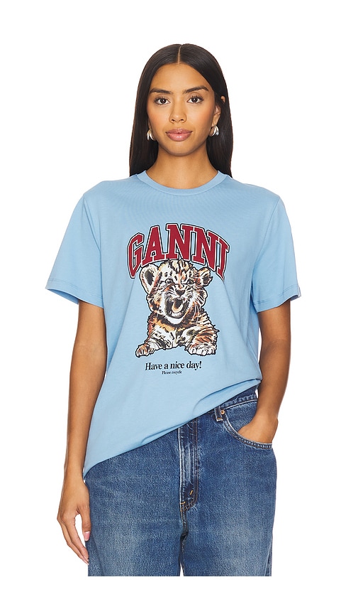 Ganni Basic Tiger T-Shirt in Blissful Blue