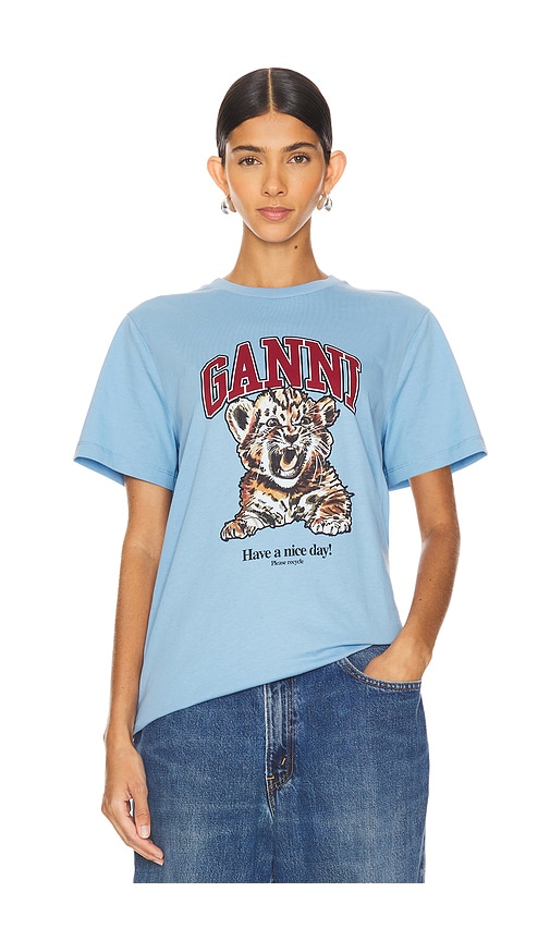 Ganni Basic Tiger T-Shirt in Blissful Blue