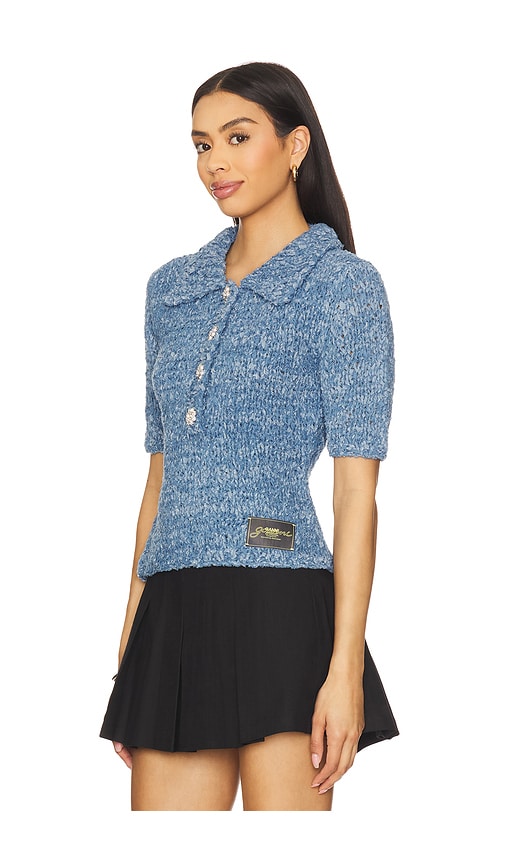 GANNI DENIM HANDKNIT POLO TOP
