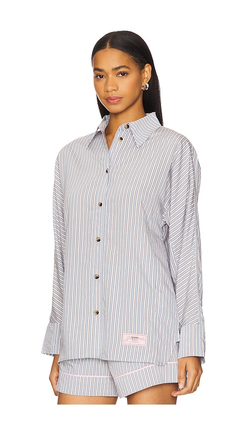 Ganni Yarn Dyed Stripe Shirt In Soft Chambray