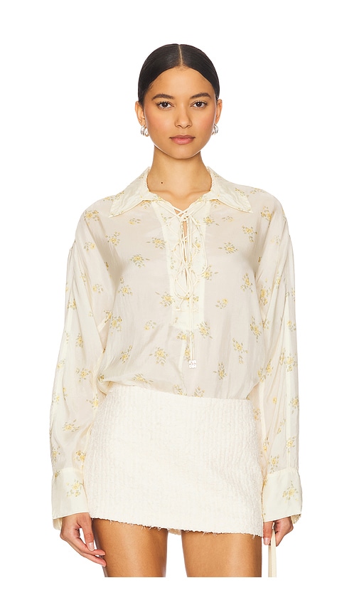 X REVOLVE Printed Viscose Habotai Tie String Shirt in White. - size 34 (also in 36, 38, 40) - Ganni - Modalova