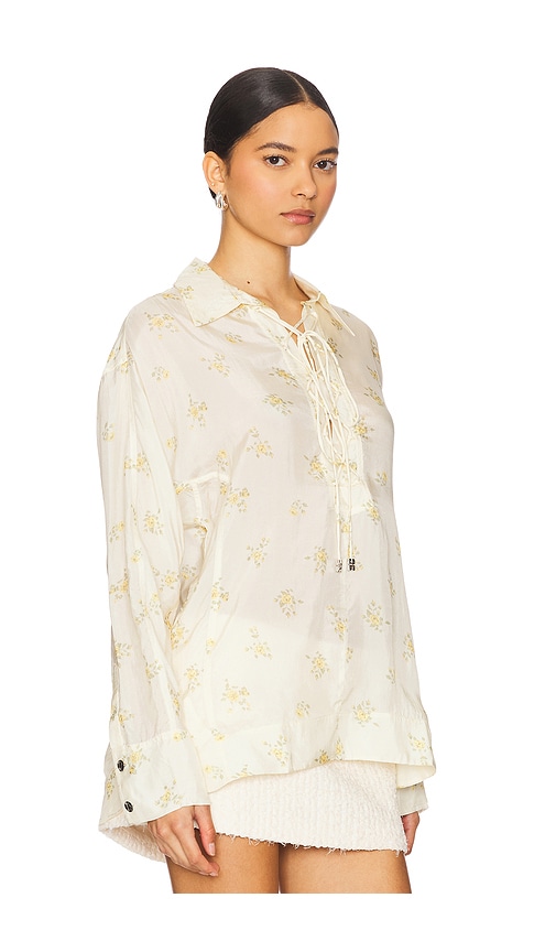 Ganni X Revolve Printed Viscose Habotai Tie String Shirt